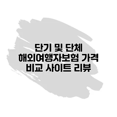 단기 및 단체 해외여행자보험 가격 비교 사이트 리뷰