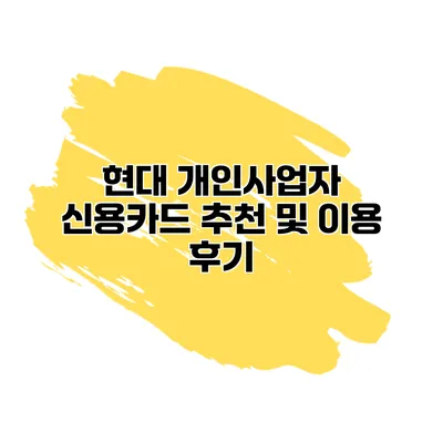 현대 개인사업자 신용카드 추천 및 이용 후기